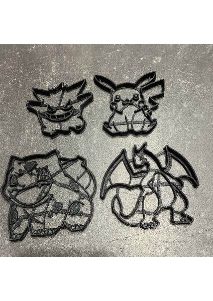 Pokemon Kurabiye Kalıbı Seti 4'lü | Pikachu Charizard Gengar Bulbasaur | Hamur Kalıpları Çocuk