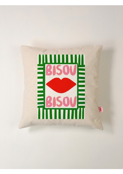 Bısou Bısou" Keten Yastık Kılıfı 45X45 cm