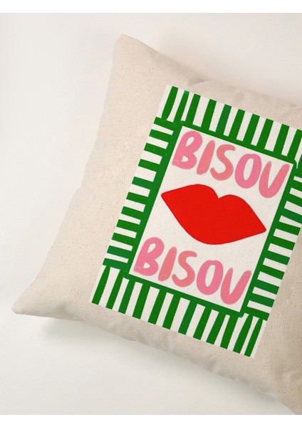 Bısou Bısou" Keten Yastık Kılıfı 45X45 cm modelleri