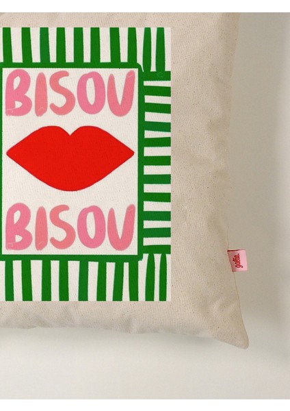 Bısou Bısou" Keten Yastık Kılıfı 45X45 cm fırsatları