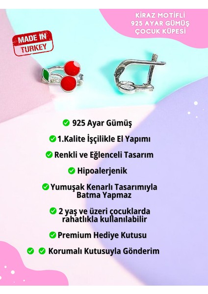 Kiraz Motifli 925 Ayar Gümüş Kız Çocuk Küpesi fırsatları