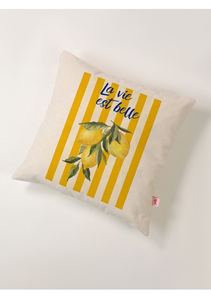 Limon Desenli Çizgili Keten Yastık Kılıfı 45X45 cm fiyatları
