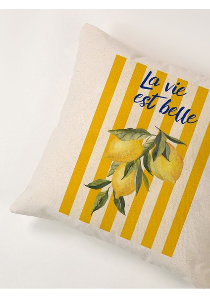 Limon Desenli Çizgili Keten Yastık Kılıfı 45X45 cm modelleri