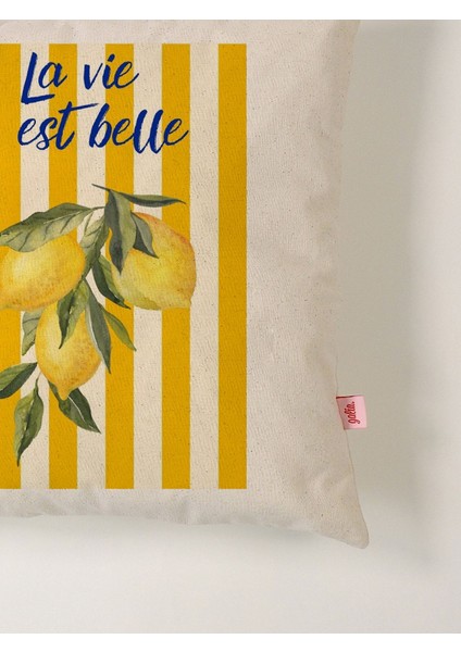 Limon Desenli Çizgili Keten Yastık Kılıfı 45X45 cm fırsatları