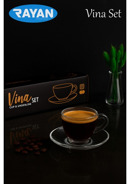 Vina Serisi 6 Kişilik Çay Seti | 12 Parça Şık Çay Bardağı ve Tabak Takımı