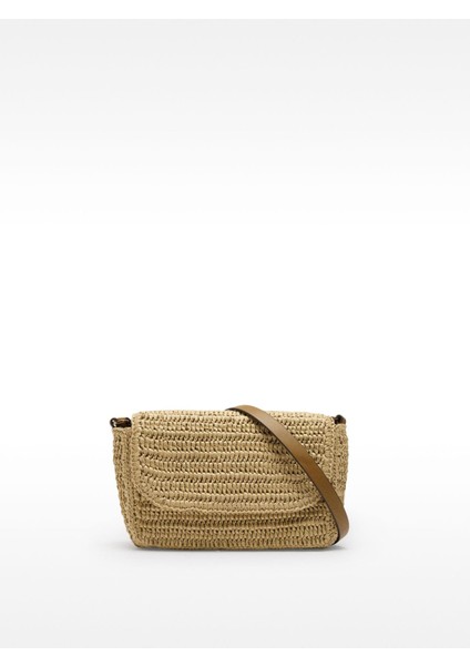 Hasır Efektli Kapaklı Çapraz Çanta