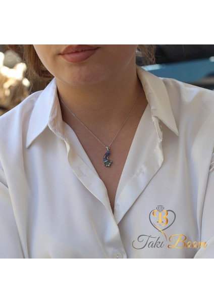 Renkli Taşlı Nazar Boncuklu Sevimli Tavuskuşu Gümüş Kolye modelleri