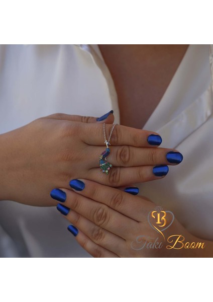 Renkli Taşlı Nazar Boncuklu Sevimli Tavuskuşu Gümüş Kolye indirimleri