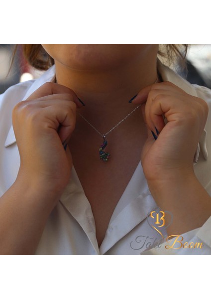 Renkli Taşlı Nazar Boncuklu Sevimli Tavuskuşu Gümüş Kolye