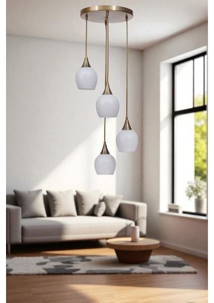 Enzo 4 Lü Tepsili Eskitme Beyaz Camlı Sarkıt