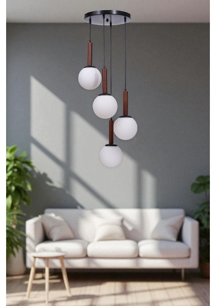 Işıl 4 Lü Tepsili Ceviz Beyaz Camlı Sarkıt