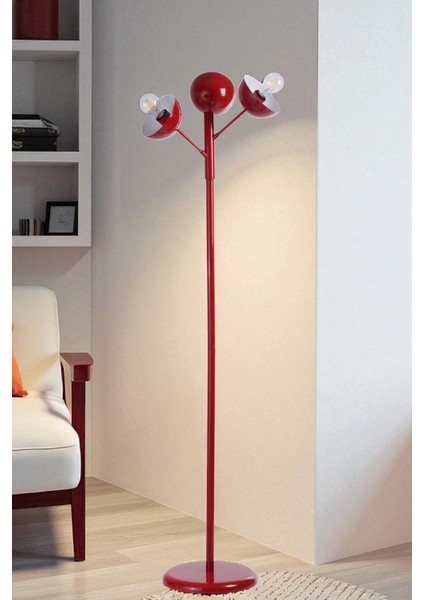 Küre 3 Lü Kırmızı Lambader Metal Başlıklı