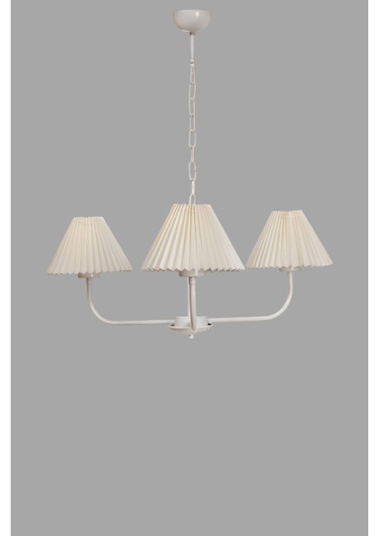 Apollo 3 Lü Beyaz Pileli Krem Abajurlu Avize modelleri