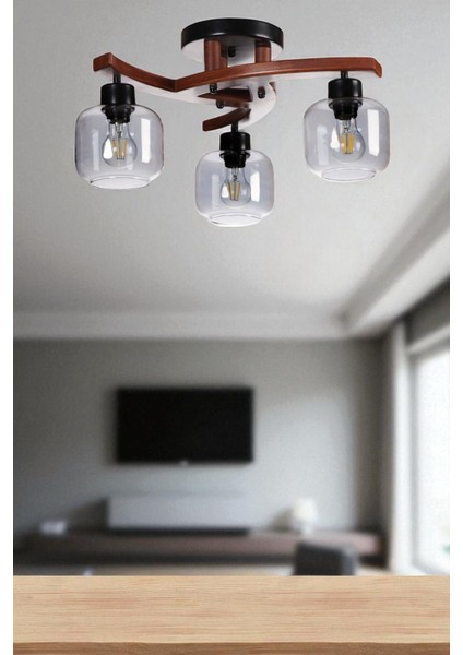 Weston 3 Lü Ceviz Füme Camlı Plofonyer Avize