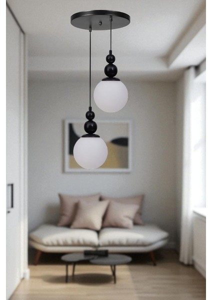 Yaren 2 Li Tepsili Siyah Beyaz Camlı Sarkıt