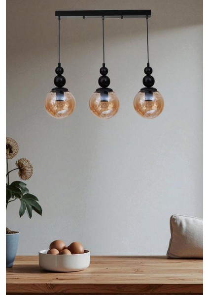 Yaren 3 Lü Sıralı Siyah Bal Camlı Sarkıt