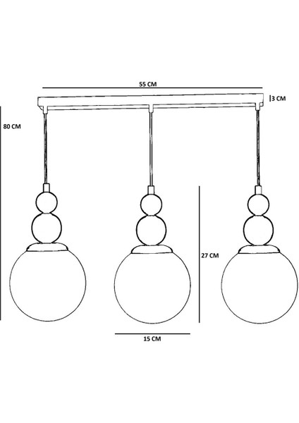 Yaren 3 Lü Sıralı Siyah Bal Camlı Sarkıt fırsatları