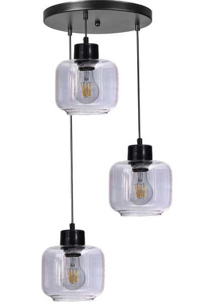 Parla 3 Lü Tepsili Siyah Füme Camlı Sarkıt fiyatları