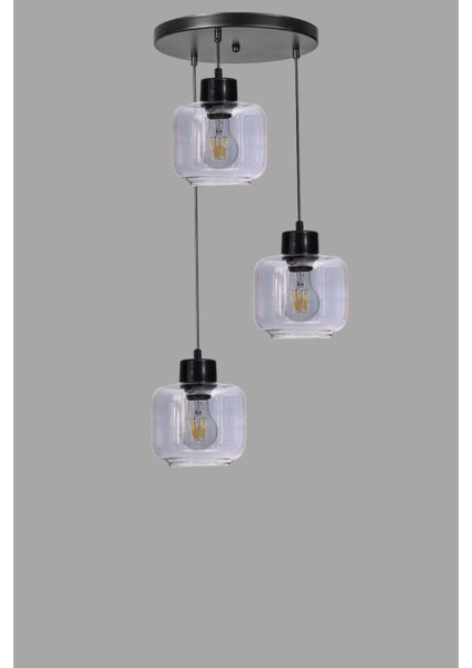 Parla 3 Lü Tepsili Siyah Füme Camlı Sarkıt modelleri