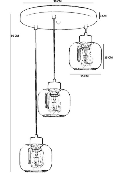 Parla 3 Lü Tepsili Siyah Füme Camlı Sarkıt fırsatları