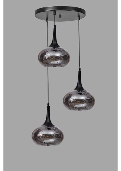 Zara 3 Lü Tepsili Siyah Füme Camlı Sarkıt modelleri