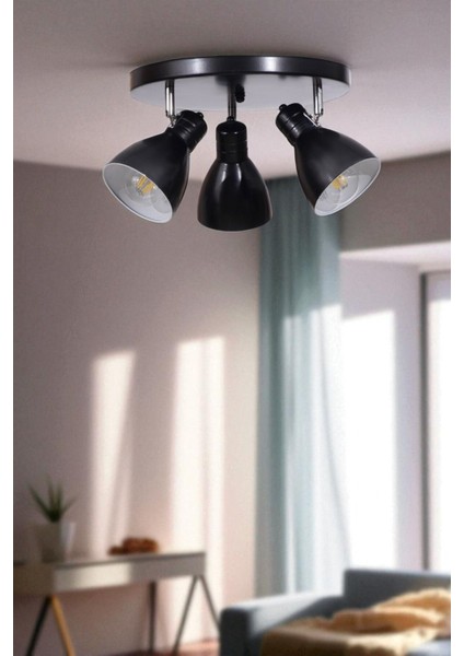 Otis 3 Lü Tepsili Siyah Plafonyer Avize