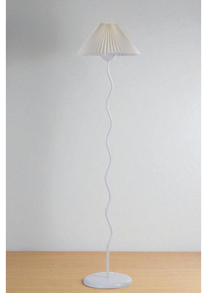 Eva Beyaz Lambader Pileli Krem Abajurlu