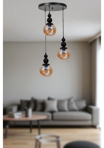 Yaren 3 Lü Tepsili Siyah Bal Camlı Sarkıt