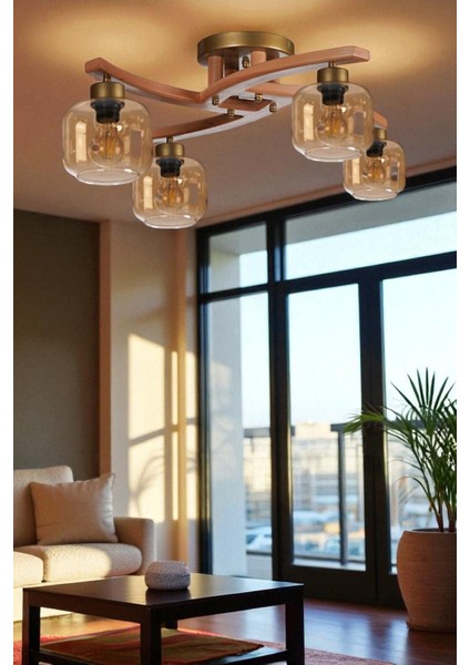 Weston 4 Lü Naturel Bal Camlı Plofonyer Avize