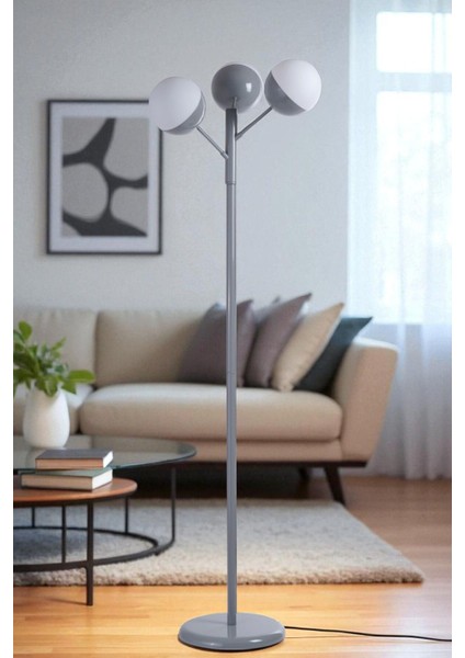 Küre 3 Lü Gri Lambader Beyaz Camlı