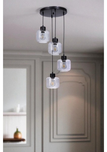 Parla 4 Lü Tepsili Siyah Füme Camlı Sarkıt