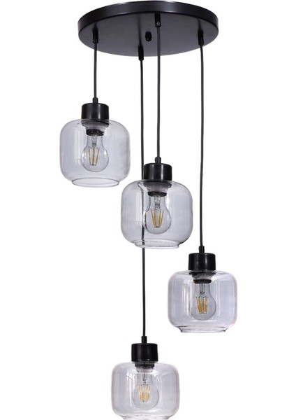 Parla 4 Lü Tepsili Siyah Füme Camlı Sarkıt fiyatları