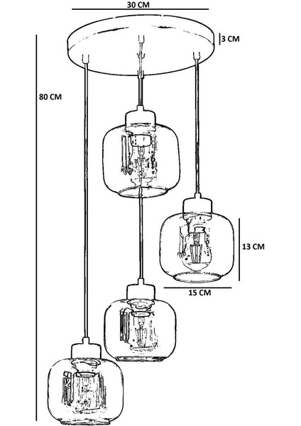 Parla 4 Lü Tepsili Siyah Füme Camlı Sarkıt fırsatları
