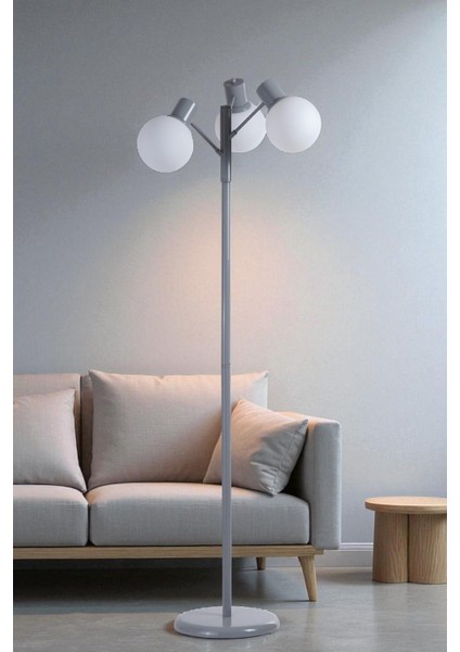 Safir 3 Lü Gri Lambader Beyaz Camlı