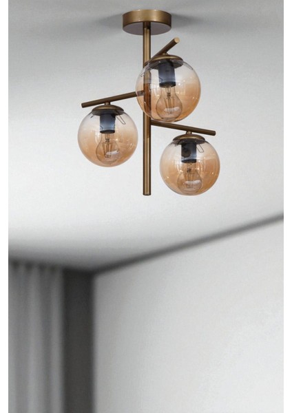 Terra 3 Lü Eskitme Bal Camlı Plafonyer Avize