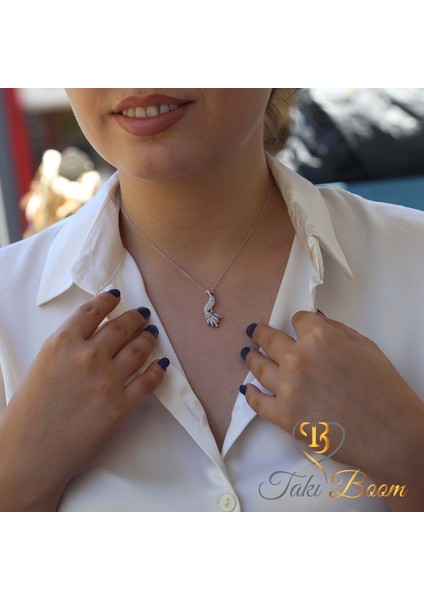 Beyaz Taşlı Nazar Boncuklu Sevimli Tavuskuşu Gümüş Kolye fırsatları