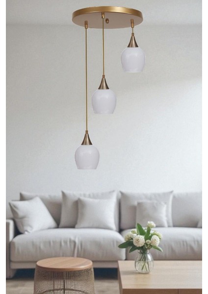 Enzo 3 Lü Tepsili Eskitme Beyaz Camlı Sarkıt