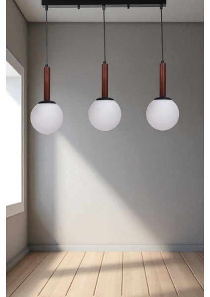 Işıl 3 Lü Sıralı Ceviz Beyaz Camlı Sarkıt