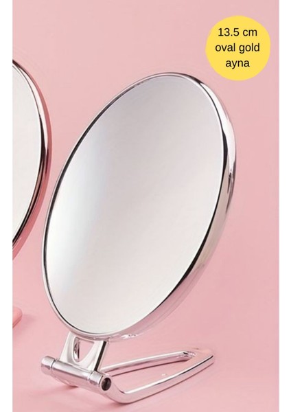 Gümüş Gri Büyüteçli 13,5 cm Masaüstü Oval Traş ve Makyaj Aynası