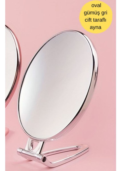 Gümüş Gri Büyüteçli 13,5 cm Masaüstü Oval Traş ve Makyaj Aynası modelleri
