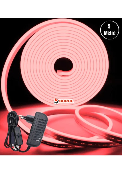 5 Metre Kırmızı Işık Esnek Neon LED Şerit Butonlu Dekoratif Aydınlatma Seti SB-6535