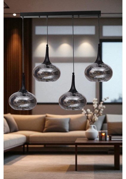 Zara 4 Lü Sıralı Siyah Füme Camlı Sarkıt