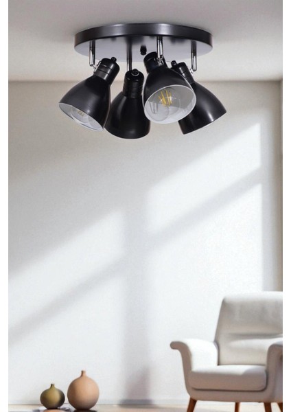 Otis 4 Lü Tepsili Siyah Plafonyer Avize