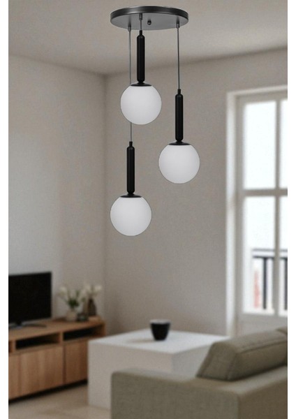 Sezgi 3 Lü Tepsili Siyah Beyaz Camlı Sarkıt