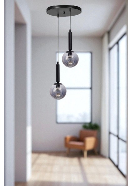 Sezgi 2 Li Tepsili Siyah Füme Camlı Sarkıt