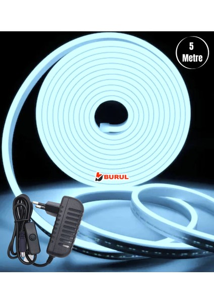 5 Metre Buz Mavisi Işık Esnek Neon LED Şerit Butonlu Dekoratif Aydınlatma Seti SB-6535