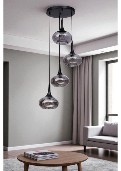 Zara 4 Lü Tepsili Siyah Füme Camlı Sarkıt