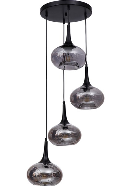 Zara 4 Lü Tepsili Siyah Füme Camlı Sarkıt fiyatları