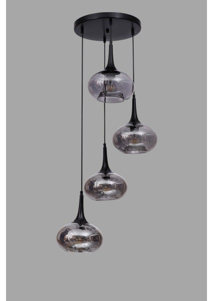 Zara 4 Lü Tepsili Siyah Füme Camlı Sarkıt modelleri