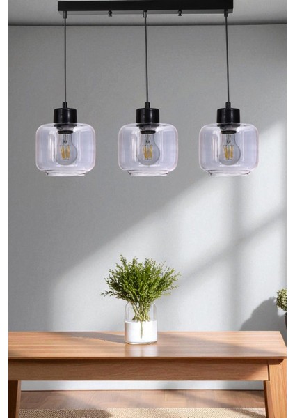 Parla 3 Lü Sıralı Siyah Füme Camlı Sarkıt